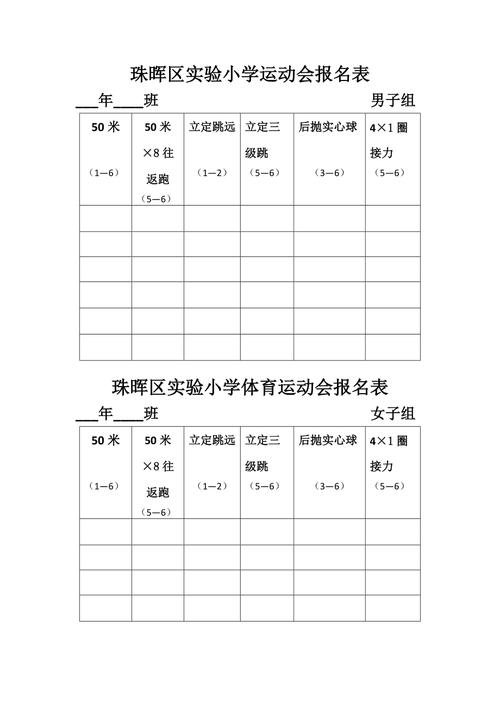 体育比赛报名表